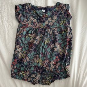 Tea collection floral ditsy romper 18/24 months blue green pink bow